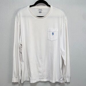 Polo by Ralph Lauren White Crew Neck Blue Logo Long Sleeve Classic Fit Tee 3641